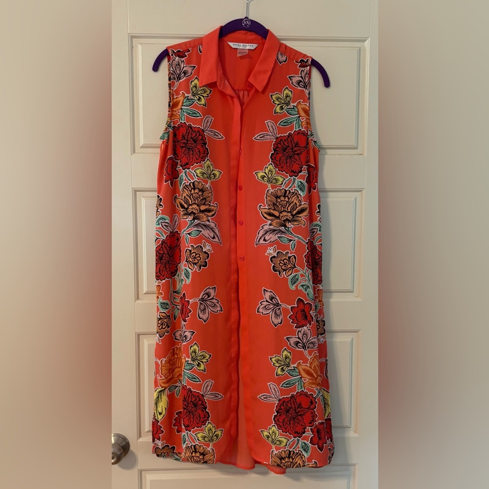 Floral Sleeveless Button-Up Duster.